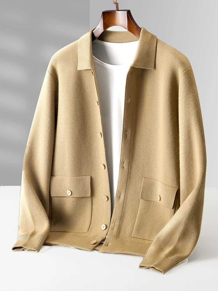 Men's Merino Wool Polo Cardigan | Stylish Button Sweater for Men