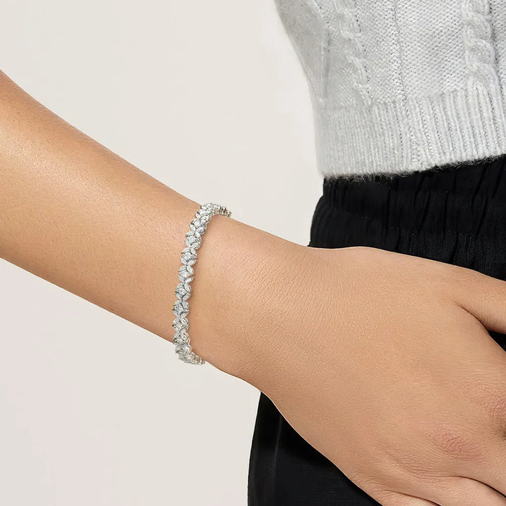 Women's Moissanite Tennis Bracelet in Sterling Silver Floral Design-The Yellow Prime