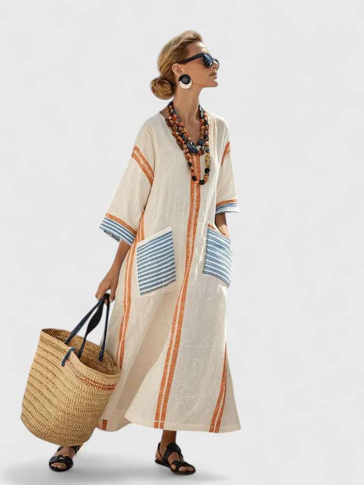 Emma | Women's Maxi Dress - V-Neck, Loose Fit-The Yellow Prime