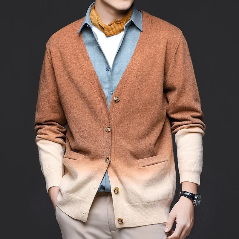 Men's V-Neck Cardigan in Bristol Style-The Yellow Prime