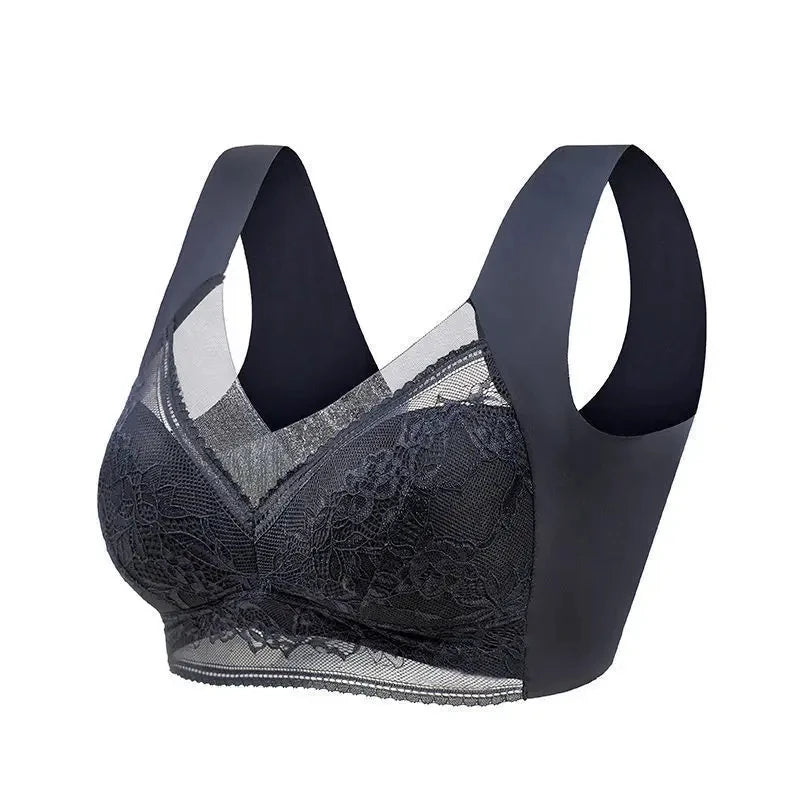 Women's Large Push Up Ice Silk Seamless Lace Wireless Bralette-The Yellow Prime