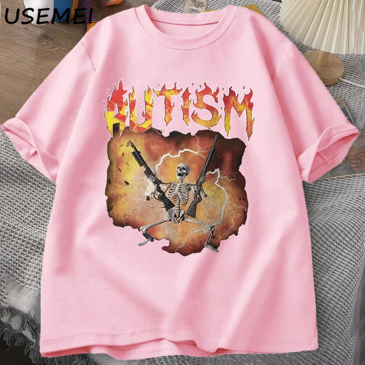 Men's Funny Skeleton Autism Meme Graphic T-Shirt - Vintage Streetwear-The Yellow Prime