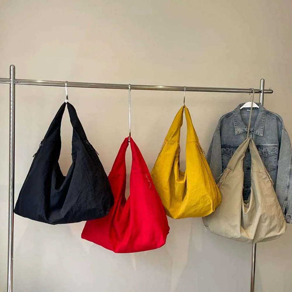 Women's Lightweight Versatile Shoulder Bag - Slouchy Nylon Design-The Yellow Prime