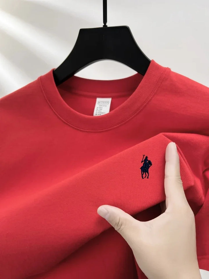 Men's Cotton Short Sleeve Round Neck T-Shirt with Pony Embroidery-The Yellow Prime