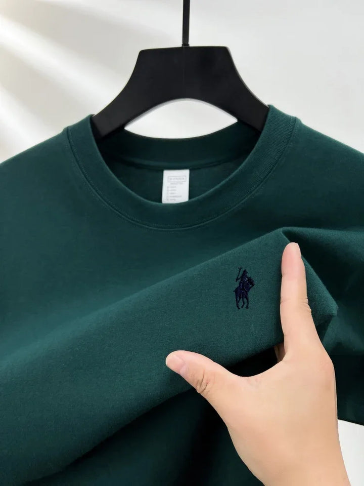 Men's Cotton Short Sleeve Round Neck T-Shirt with Pony Embroidery-The Yellow Prime
