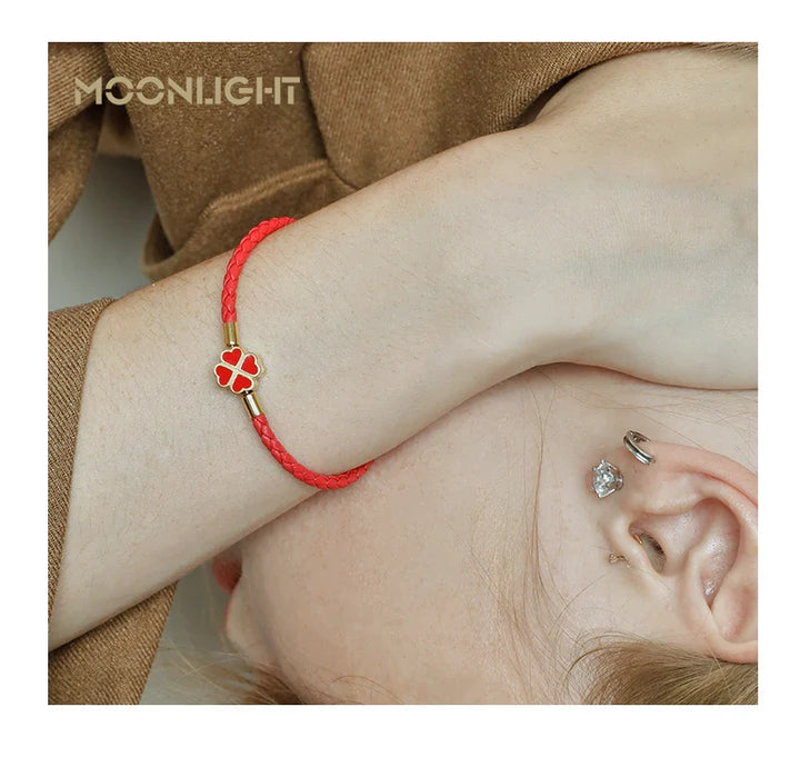 Women's Braided Leather Lucky Bracelet with Four Leaf Clover-The Yellow Prime