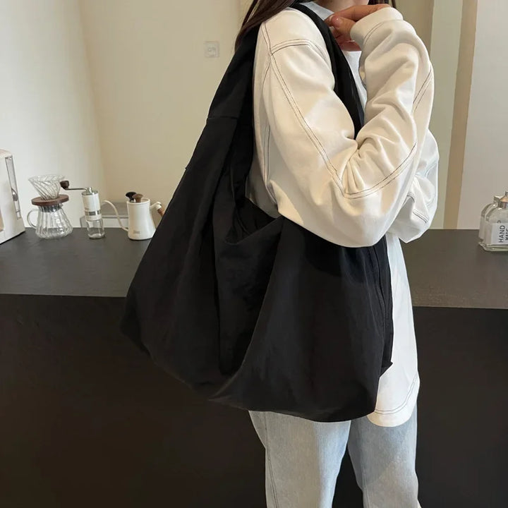 Women's Lightweight Versatile Shoulder Bag - Slouchy Nylon Design-The Yellow Prime