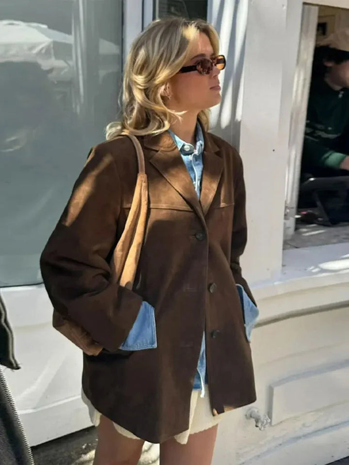 Women's Classic Brown Suede Jacket with Soft Finish