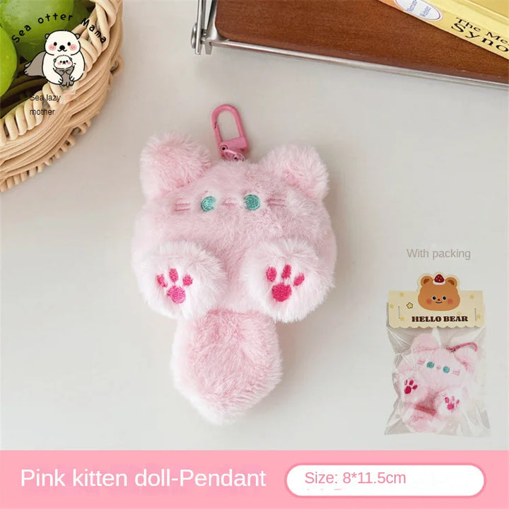 Women's Plush Cat Keychain Cute Rabbit Fur Bag Charm Decor-The Yellow Prime