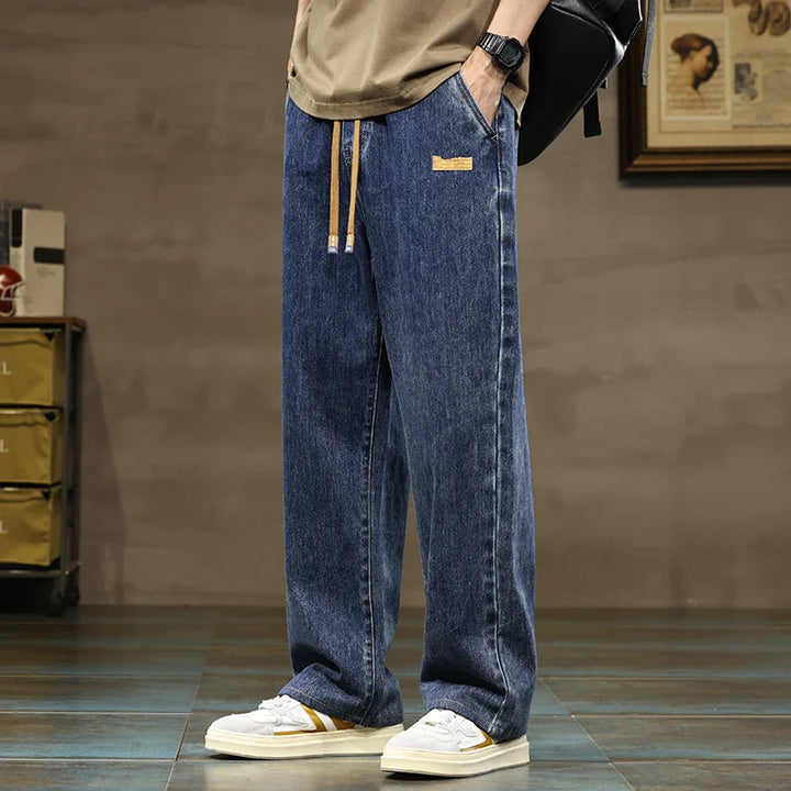 Men's Baggy Wide-Leg Drawstring Casual Denim Jeans