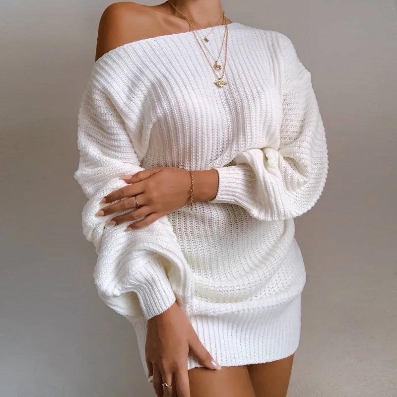 Women's Off-Shoulder Sweater Dress-The Yellow Prime