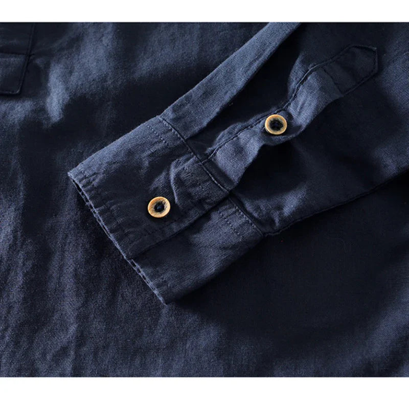 Men's Linen Mandarin Collar Shirt-The Yellow Prime