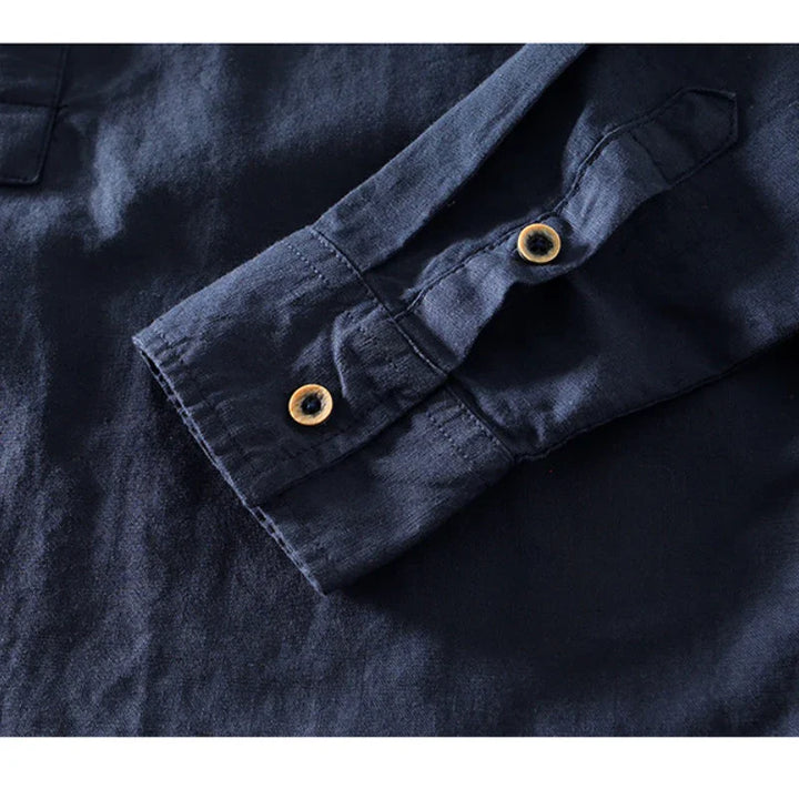 Men's Linen Mandarin Collar Shirt-The Yellow Prime