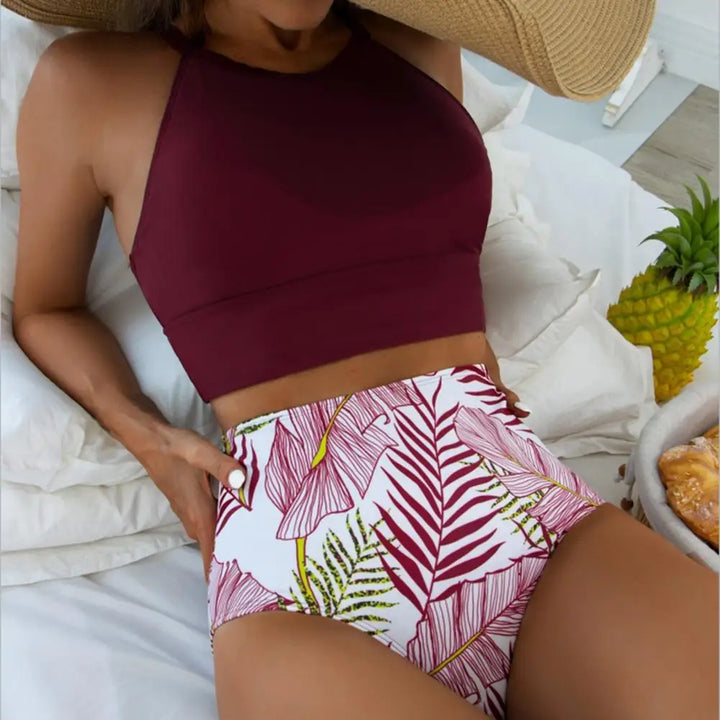 Edith | Women's Elegant Floral Print High Waist Bikini Sets-The Yellow Prime