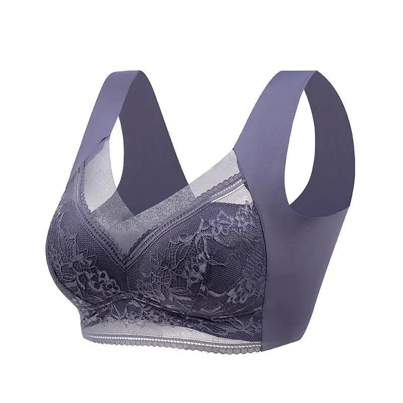 Women's Large Push Up Ice Silk Seamless Lace Wireless Bralette-The Yellow Prime