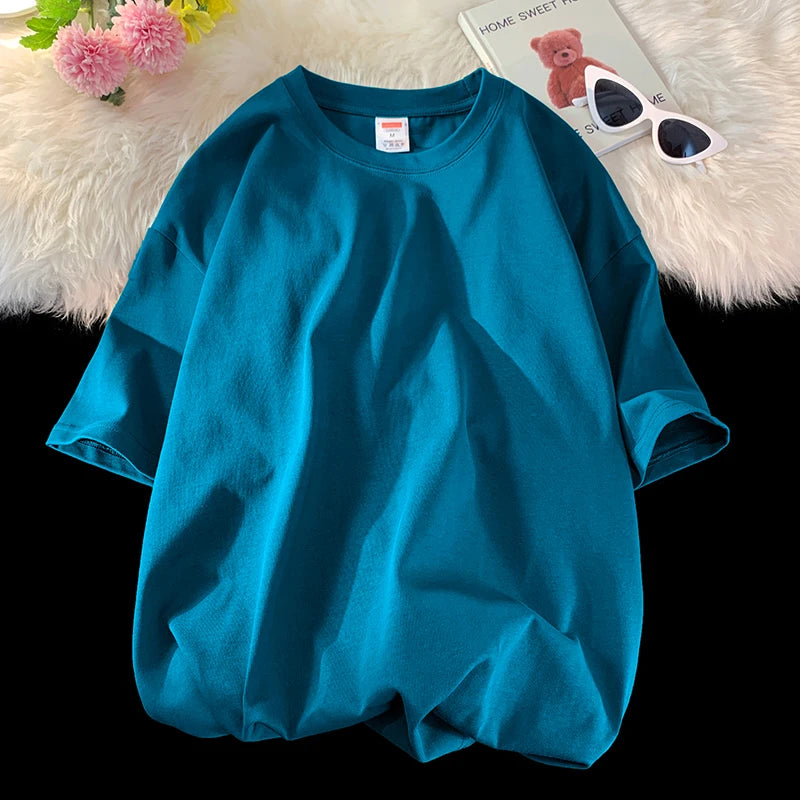 Men's Oversized Summer Short Sleeve Cotton T-Shirt in Solid Colors-The Yellow Prime
