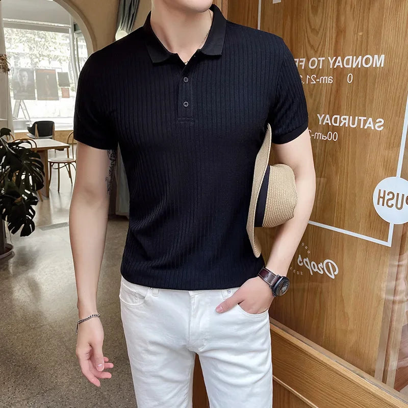 Men's Lightweight Breathable Silk Mesh Polo Shirt with Ribbed Collar-The Yellow Prime