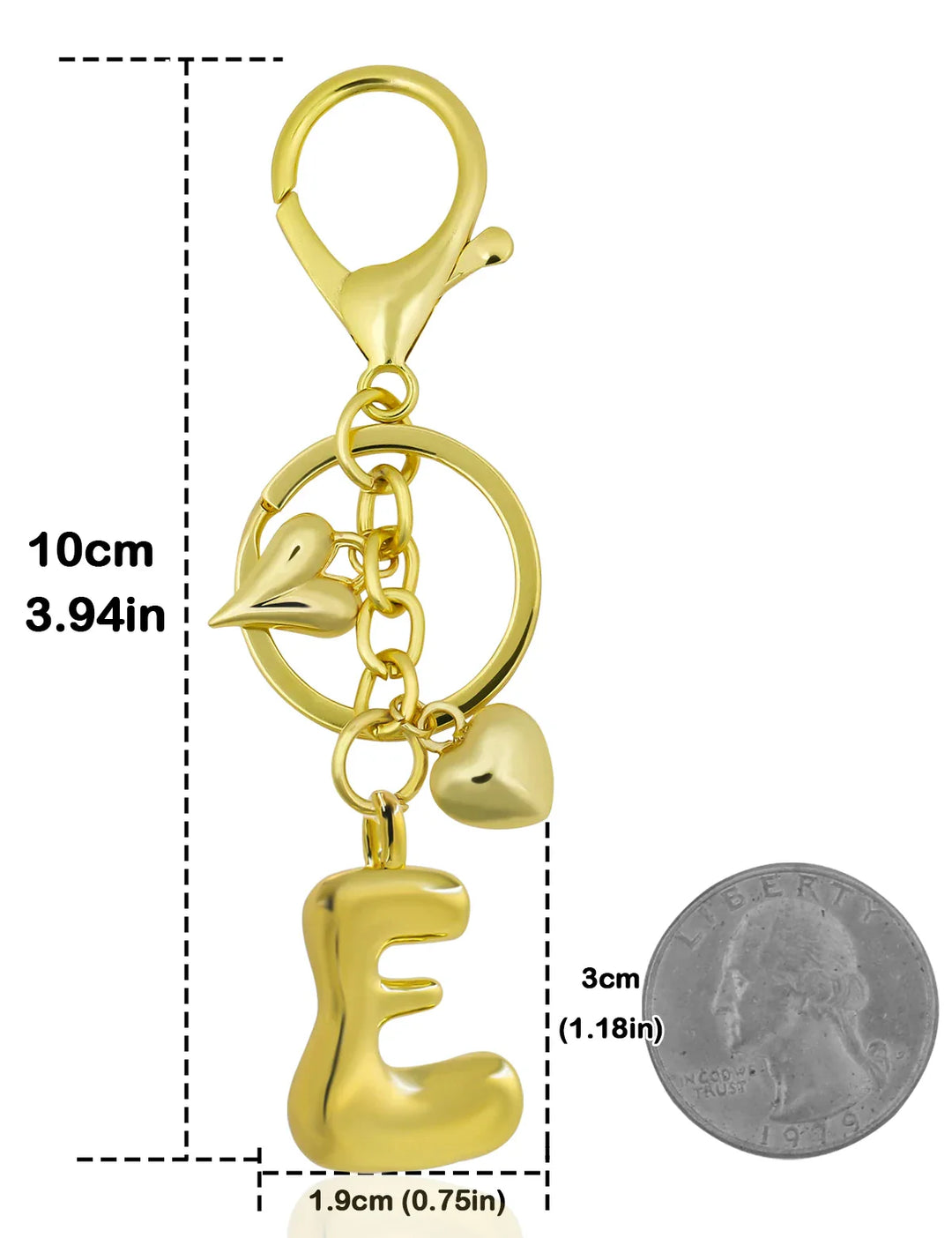 Women's Personalized Gold Bubble Letter Keychain Bag Charm Gift-The Yellow Prime