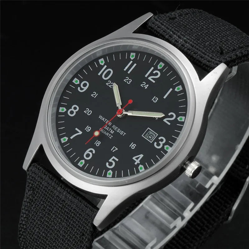 Men's Quartz Military Style Watch with Nylon Strap and Date Display-The Yellow Prime