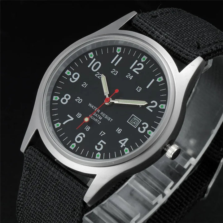 Men's Quartz Military Style Watch with Nylon Strap and Date Display-The Yellow Prime