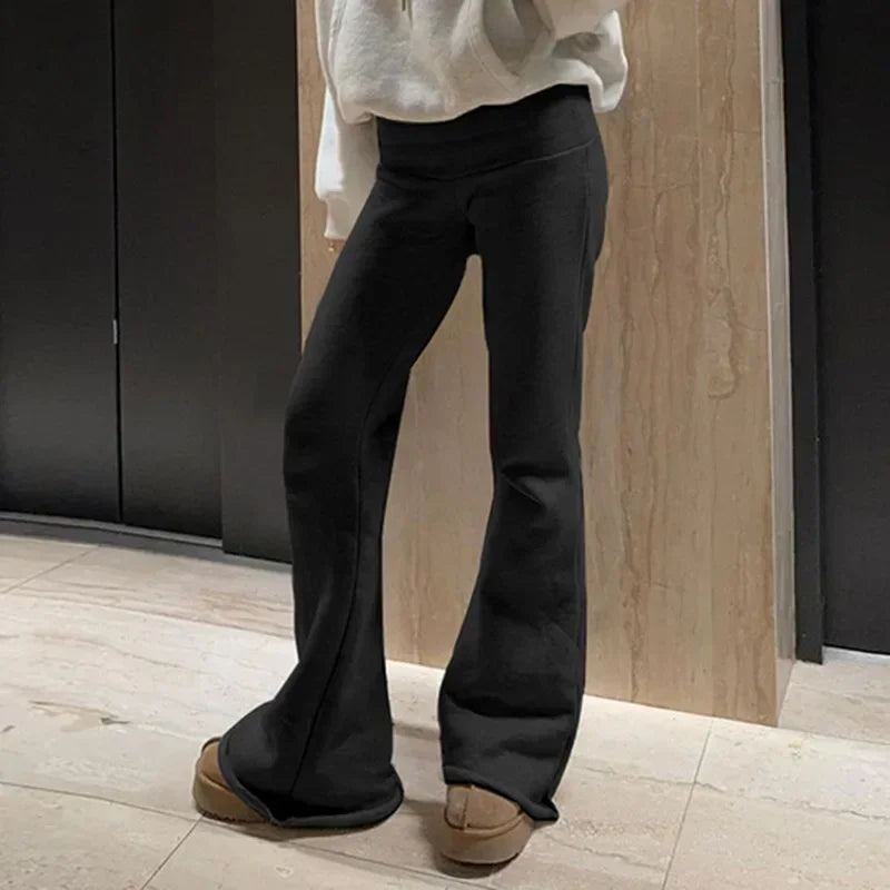 Women's Casual Solid Flare Pants Low-Waisted Boot Cut Streetwear-The Yellow Prime