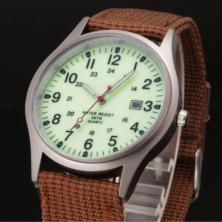 Men's Quartz Military Style Watch with Nylon Strap and Date Display-The Yellow Prime