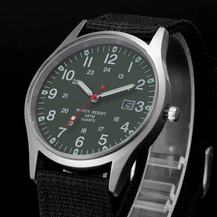 Men's Quartz Military Style Watch with Nylon Strap and Date Display-The Yellow Prime