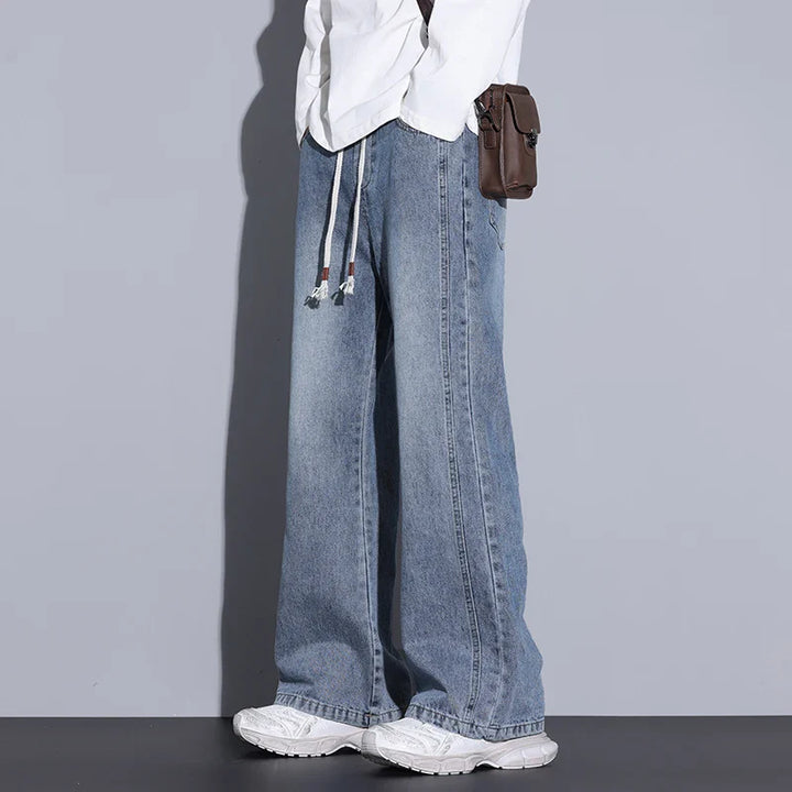 Men's Wide-Leg Denim Jeans with Drawstring Waist