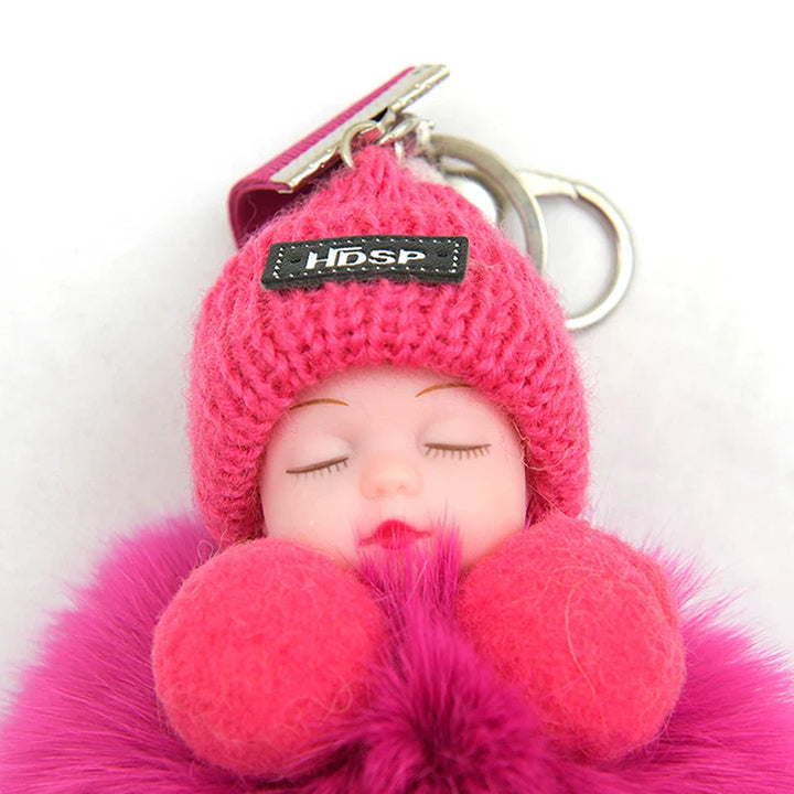 Women's Cute Pompom Sleeping Baby Plush Keychain Bag Charm-The Yellow Prime