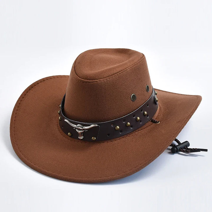 Men's Suede Cowboy Hat with Chin Strap for Western Style