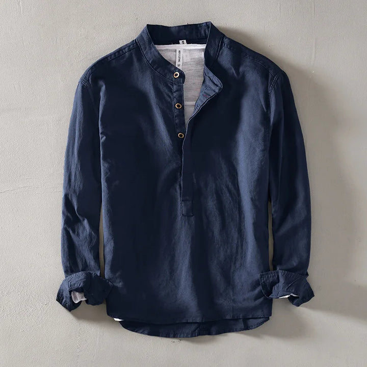 Men's Linen Mandarin Collar Shirt-The Yellow Prime