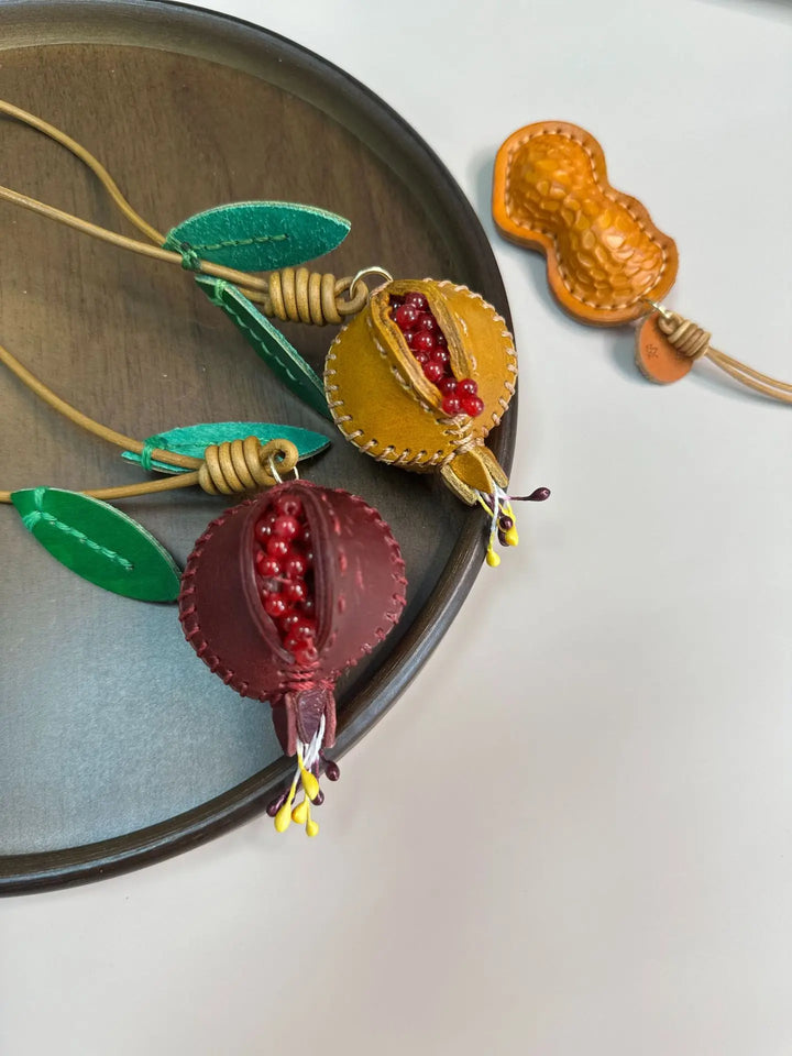 Women's Pomegranate Leather Charm Keychain for Bags and Cars-The Yellow Prime