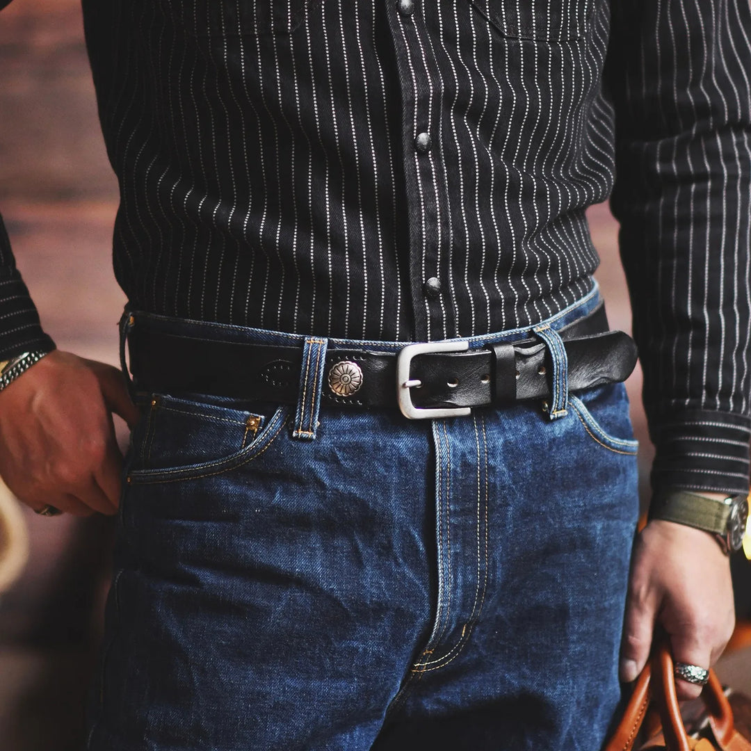 Men's Hand-Stitched Cowskin Western Leather Belt