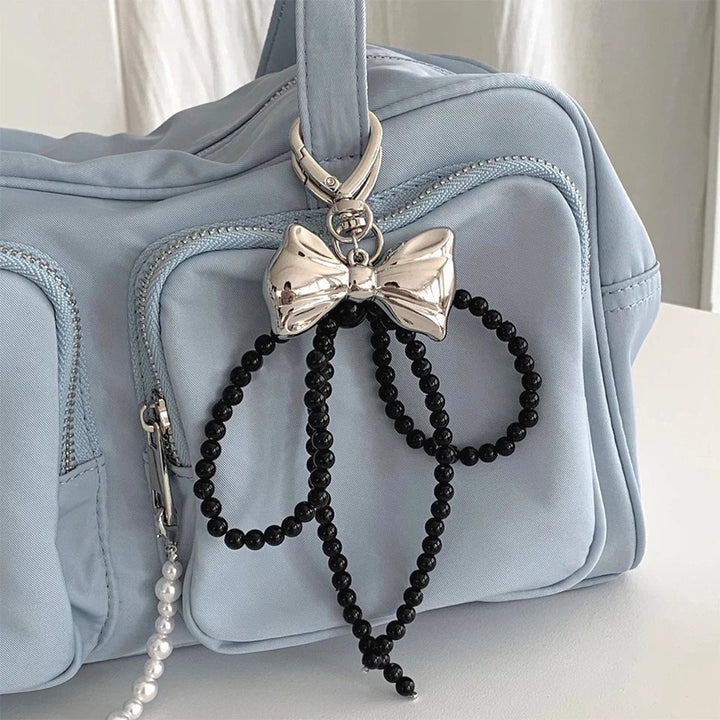 Women's Beaded Pearl Bow Keychain Y2K Bag Charm Gift Accessory-The Yellow Prime