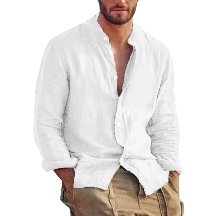 Men's Lightweight Breathable Cotton Shirt with Mandarin Collar-The Yellow Prime
