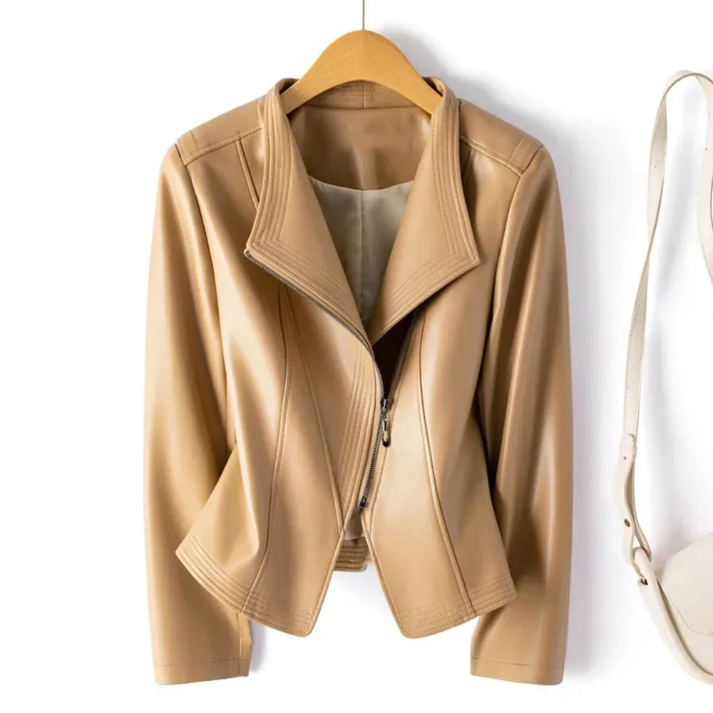 Women's Asymmetric Leather Jacket-The Yellow Prime