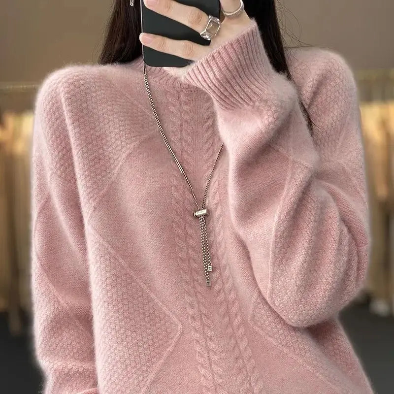 Womens Cable-Knit Mock-Neck Sweater-The Yellow Prime