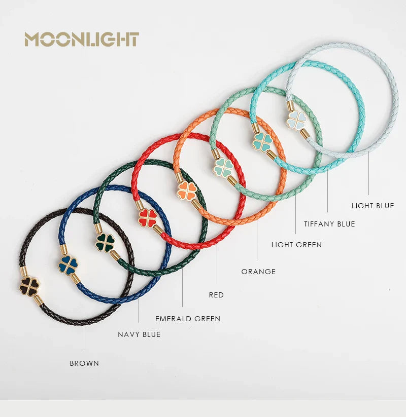 Women's Braided Leather Lucky Bracelet with Four Leaf Clover-The Yellow Prime