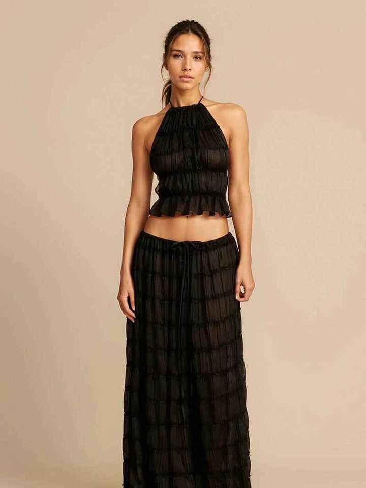 Women's Backless Top and Long Skirt Set - Chic Fashion Outfit-The Yellow Prime