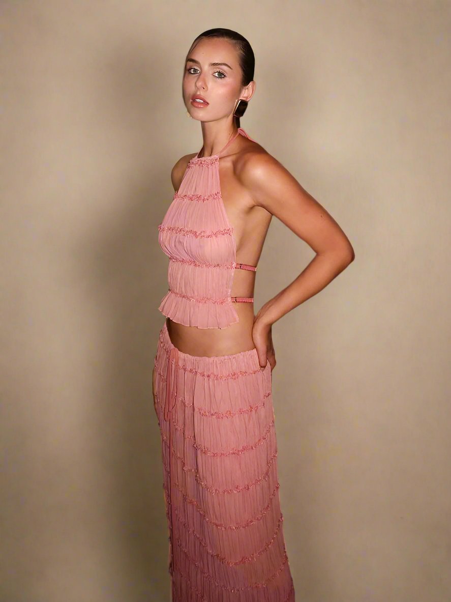 Women's Backless Top and Long Skirt Set - Chic Fashion Outfit-The Yellow Prime