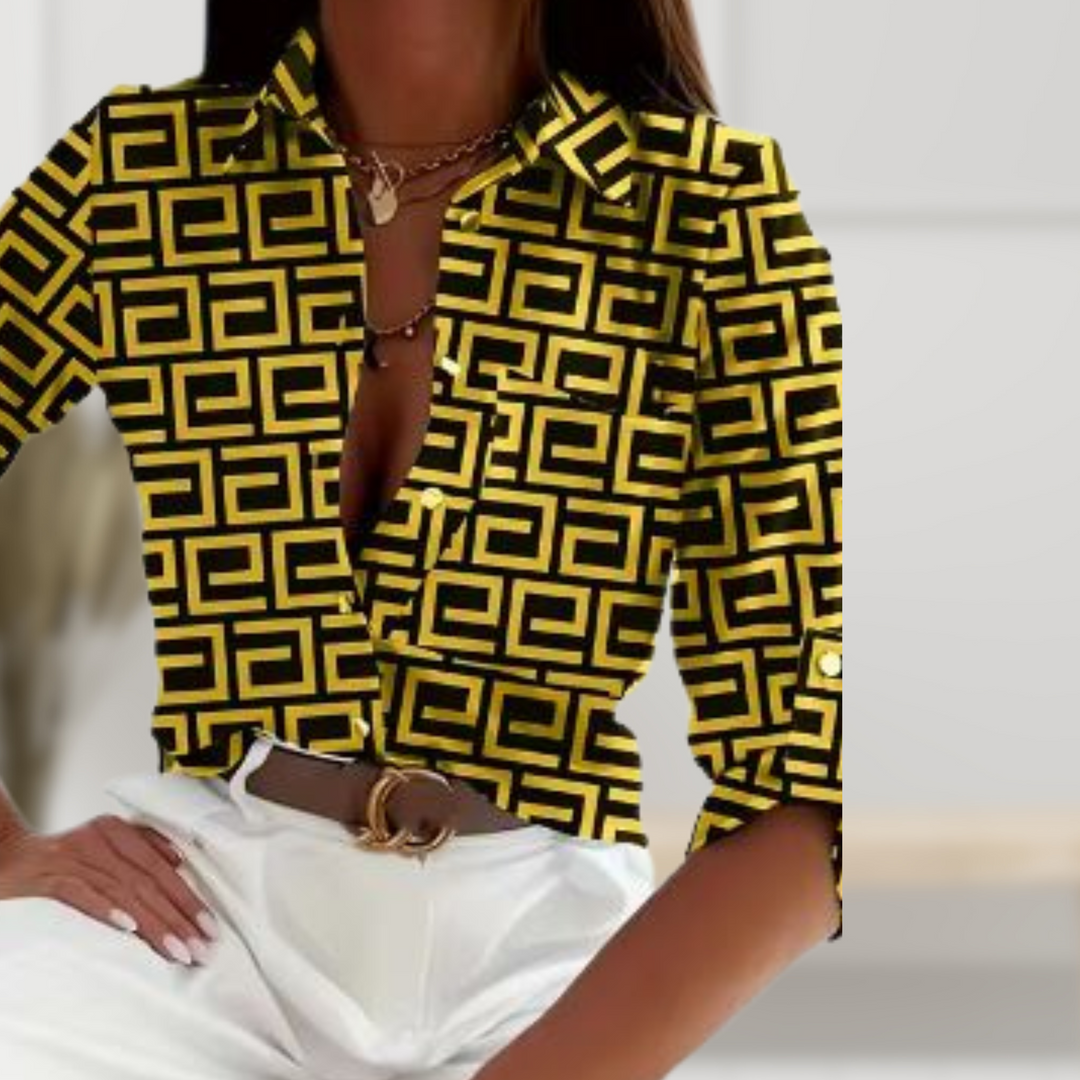 Women's Elegant Greek Print Top-The Yellow Prime