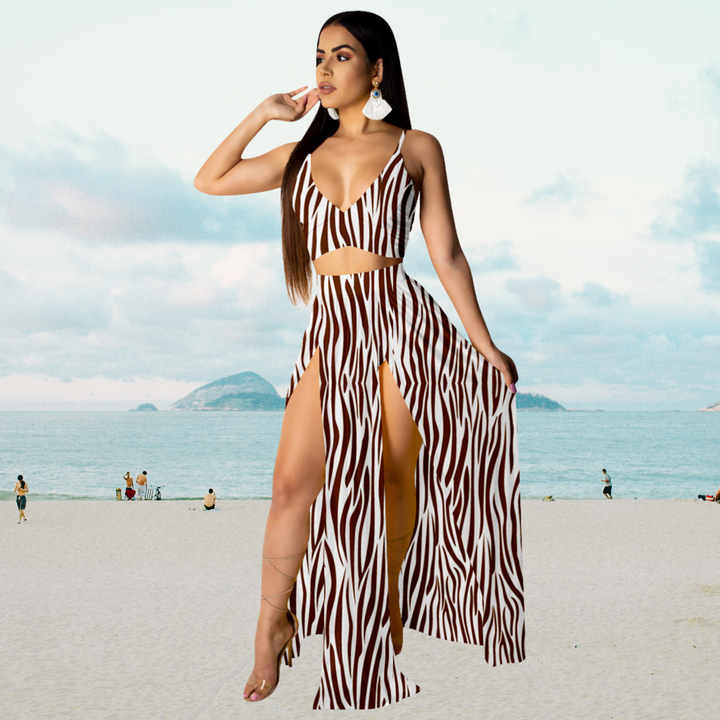 Amalia | Women's Stylish Summer Outfit with Halter Top and Skirt-The Yellow Prime