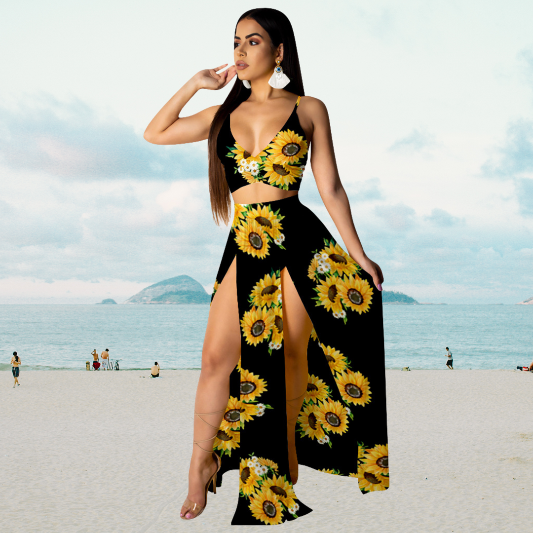 Amalia | Women's Stylish Summer Outfit with Halter Top and Skirt-The Yellow Prime