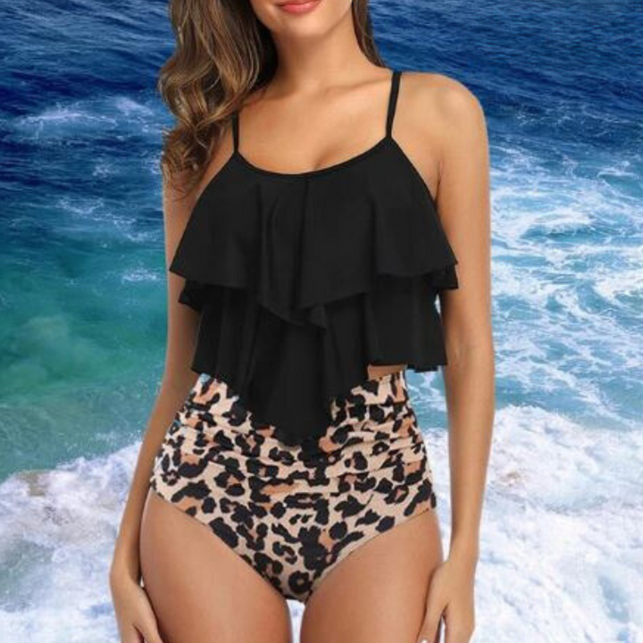 Cressida | Women's Stylish Ruffle Tank Top and High-Waisted Bikini Set-The Yellow Prime