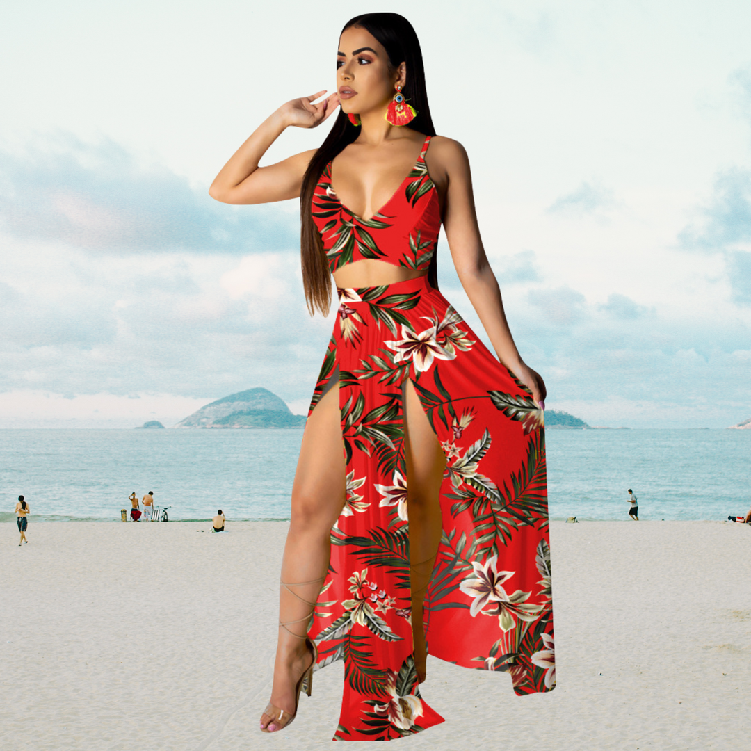Amalia | Women's Stylish Summer Outfit with Halter Top and Skirt-The Yellow Prime