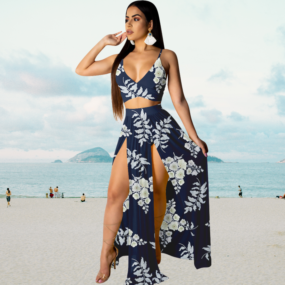 Amalia | Women's Stylish Summer Outfit with Halter Top and Skirt-The Yellow Prime