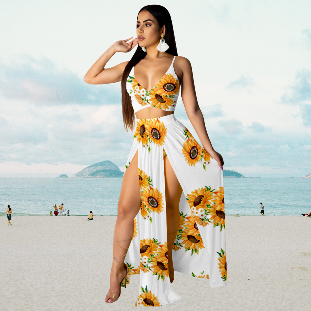 Amalia | Women's Stylish Summer Outfit with Halter Top and Skirt-The Yellow Prime