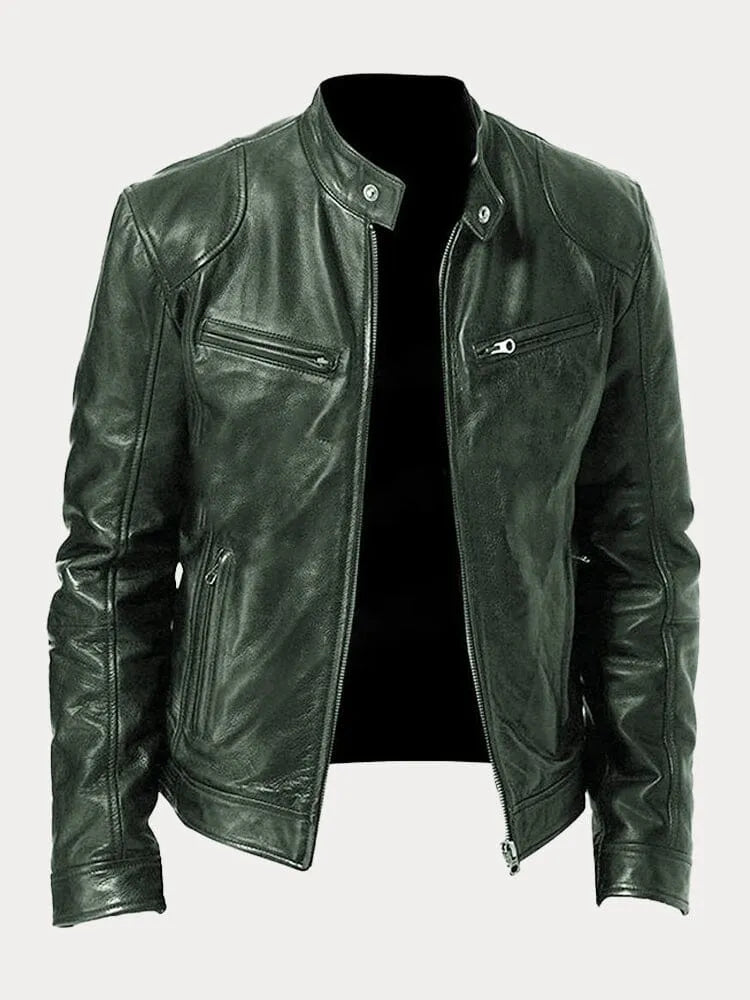 Men's Insulated Leather Jacket with Adjustable Cuffs