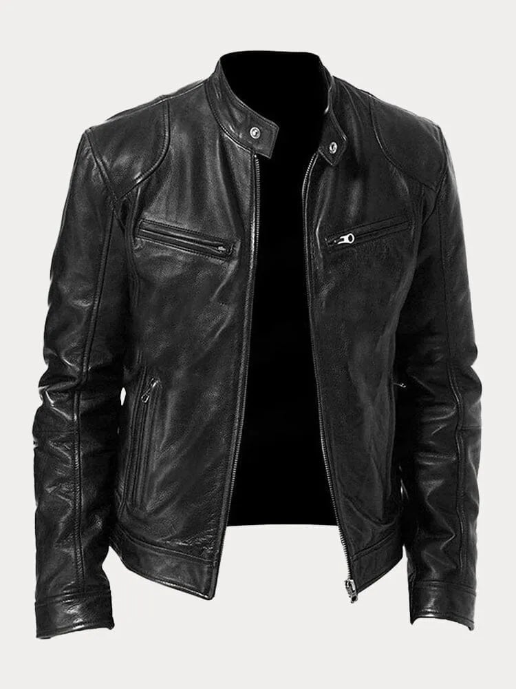 Men's Insulated Leather Jacket with Adjustable Cuffs