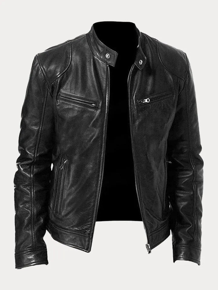 Men's Insulated Leather Jacket with Adjustable Cuffs